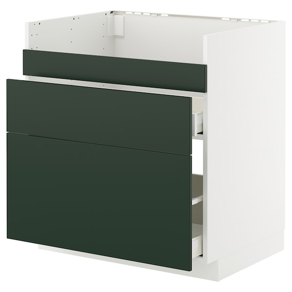 METOD / MAXIMERA - HAVSEN/3front/2cass sink unit, white/Havstorp deep green,80x60 cm