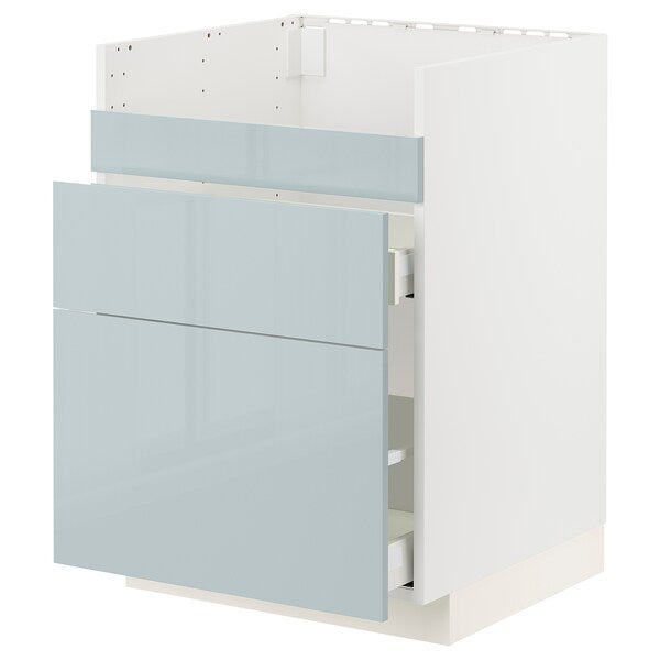 METOD / MAXIMERA - Base cb f HAVSEN snk/3 frnts/2 drws, white/Kallarp light grey-blue, 60x60 cm