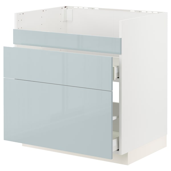 METOD / MAXIMERA - Base cb f HAVSEN snk/3 frnts/2 drws, white/Kallarp light grey-blue, 80x60 cm