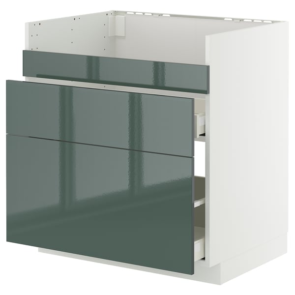 METOD / MAXIMERA - METOD / MAXIMERA Base cb f HAVSEN snk/3 frnts/2 drws, white/Kallarp high-gloss dark grey-green, 80x60 cm