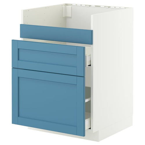 METOD / MAXIMERA base cb f HAVSEN snk/3 frnts/2 drws, white/Lerhyttan blue, 60x60 cm