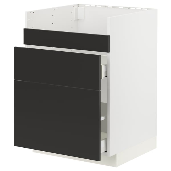 METOD / MAXIMERA base cb f HAVSEN snk/3 frnts/2 drws, white/Nickebo matt anthracite, 60x60 cm