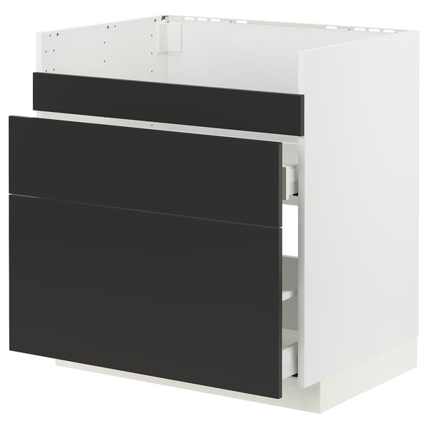 METOD / MAXIMERA base cb f HAVSEN snk/3 frnts/2 drws, white/Nickebo matt anthracite, 80x60 cm