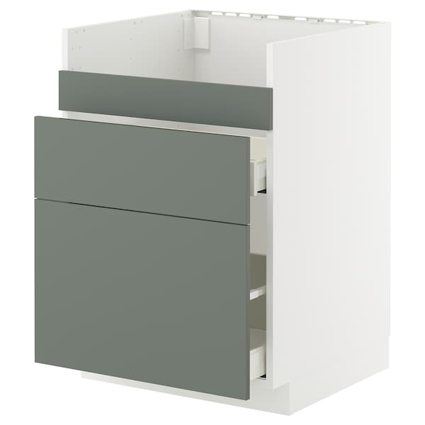 Ikea METOD / MAXIMERA - Base cb f HAVSEN snk/3 frnts/2 drws, white/Nickebo matt grey-green, 60x60 cm