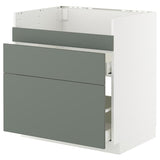 METOD / MAXIMERA base cb f HAVSEN snk/3 frnts/2 drws, white/Nickebo matt grey-green, 80x60 cm