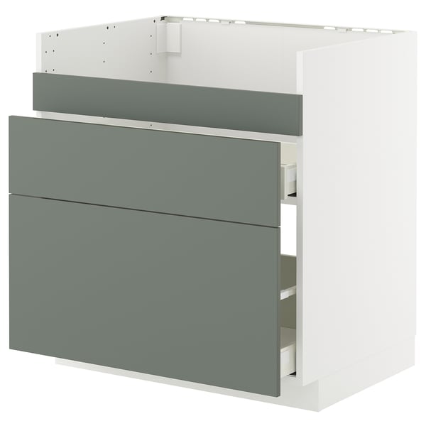 METOD / MAXIMERA base cb f HAVSEN snk/3 frnts/2 drws, white/Nickebo matt grey-green, 80x60 cm