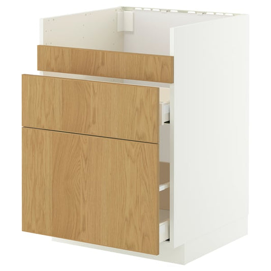METOD / MAXIMERA base cb f HAVSEN snk/3 frnts/2 drws, white/Sinarp oak veneer, 60.0x80.0x60.0 cm