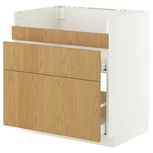 METOD / MAXIMERA base cb f HAVSEN snk/3 frnts/2 drws, white/Sinarp oak veneer, 80x60 cm