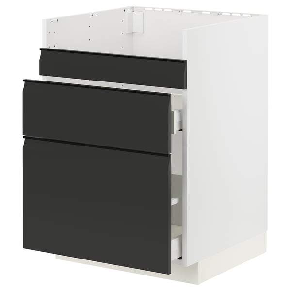 METOD / MAXIMERA base cb f HAVSEN snk/3 frnts/2 drws, white/Upplöv matt anthracite, 60x60 cm