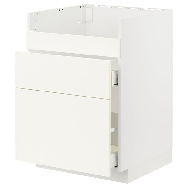 METOD / MAXIMERA base cb f HAVSEN snk/3 frnts/2 drws, white/Vallstena white, 60x60 cm