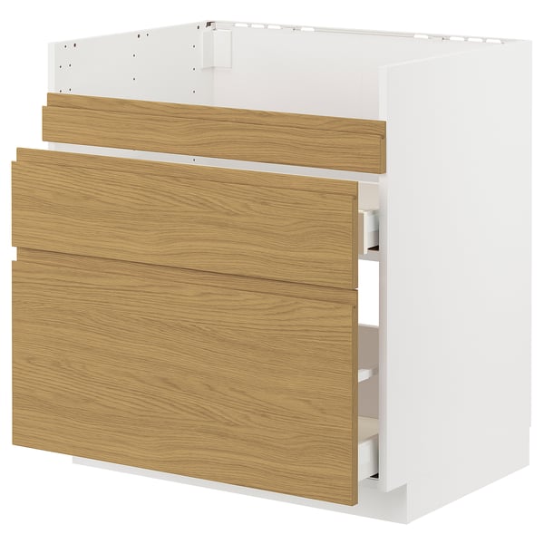 METOD / MAXIMERA base cb f HAVSEN snk/3 frnts/2 drws, white/Voxtorp oak effect, 80x60 cm