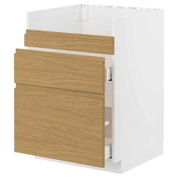 METOD / MAXIMERA - Base cb f HAVSEN snk/3 frnts/2 drws, white/Voxtorp oak effect, 60x60 cm