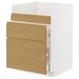 METOD / MAXIMERA base cb f HAVSEN snk/3 frnts/2 drws, white/Voxtorp oak effect, 60x60 cm