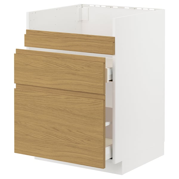 METOD / MAXIMERA base cb f HAVSEN snk/3 frnts/2 drws, white/Voxtorp oak effect, 60x60 cm