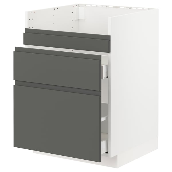 METOD / MAXIMERA base cb f HAVSEN snk/3 frnts/2 drws, white/Voxtorp dark grey, 60x60 cm