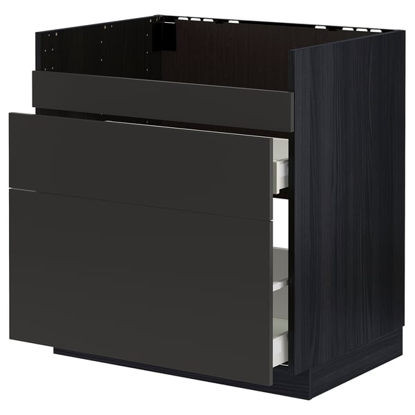 METOD / MAXIMERA base cb f HAVSEN snk/3 frnts/2 drws, black/Nickebo matt anthracite, 80x60 cm
