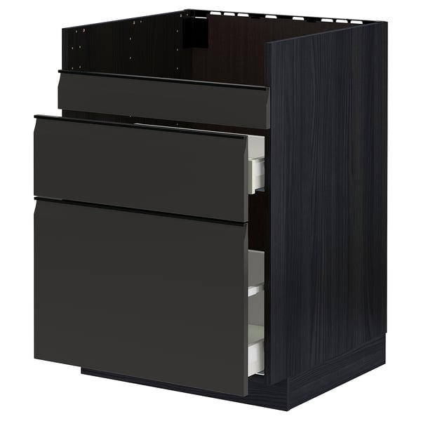 METOD / MAXIMERA base cb f HAVSEN snk/3 frnts/2 drws, black/Upplöv matt anthracite, 60x60 cm