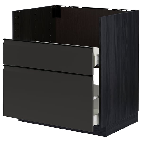 METOD / MAXIMERA base cb f HAVSEN snk/3 frnts/2 drws, black/Upplöv matt anthracite, 80x60 cm