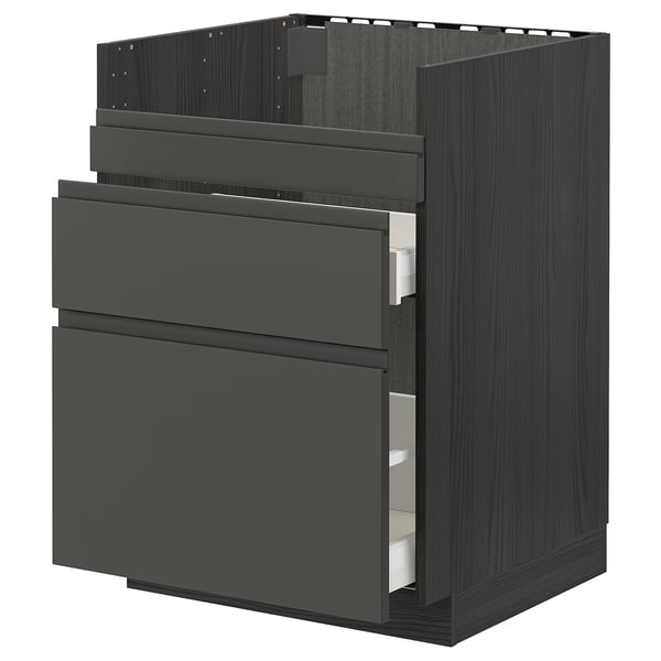 METOD / MAXIMERA base cb f HAVSEN snk/3 frnts/2 drws, black/Voxtorp dark grey, 60x60 cm