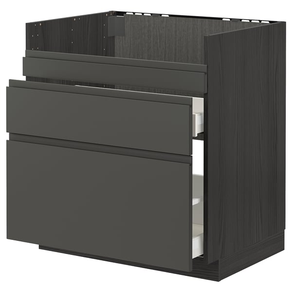 METOD / MAXIMERA base cb f HAVSEN snk/3 frnts/2 drws, black/Voxtorp dark grey, 80x60 cm