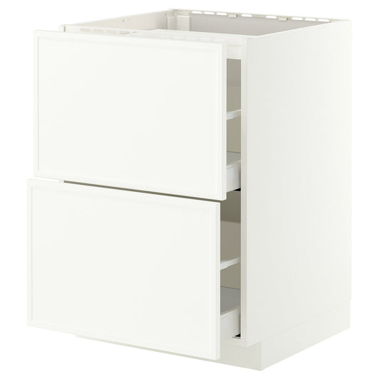 METOD / MAXIMERA base cab f hob/2 fronts/2 drawers, white/Aspudden matt white, 60x60 cm