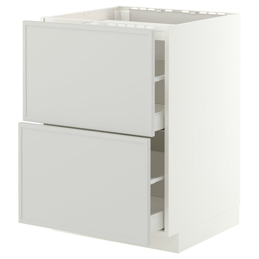 METOD / MAXIMERA base cab f hob/2 fronts/2 drawers, white/Aspudden light grey, 60x60 cm