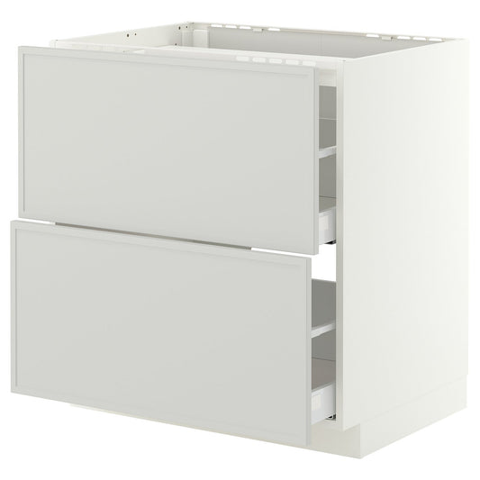 METOD / MAXIMERA base cab f hob/2 fronts/2 drawers, white/Aspudden light grey, 80x60 cm