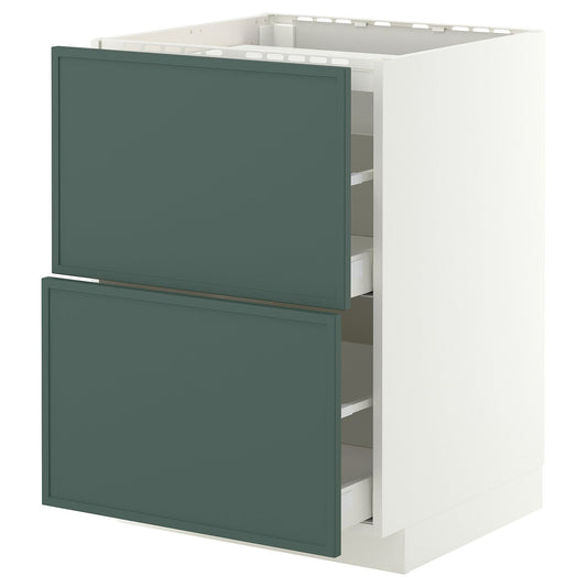 METOD / MAXIMERA base cab f hob/2 fronts/2 drawers, white/Aspudden dark grey-green, 60x60 cm