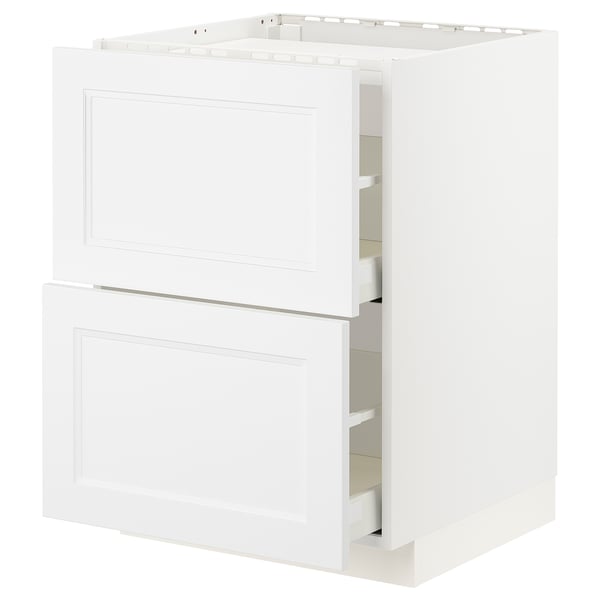 METOD / MAXIMERA base cab f hob/2 fronts/2 drawers, white/Axstad matt white, 60x60 cm