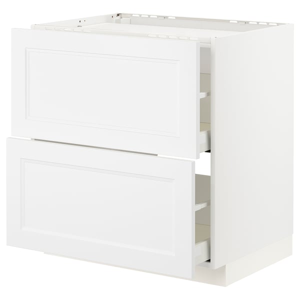 METOD / MAXIMERA base cab f hob/2 fronts/2 drawers, white/Axstad matt white, 80x60 cm