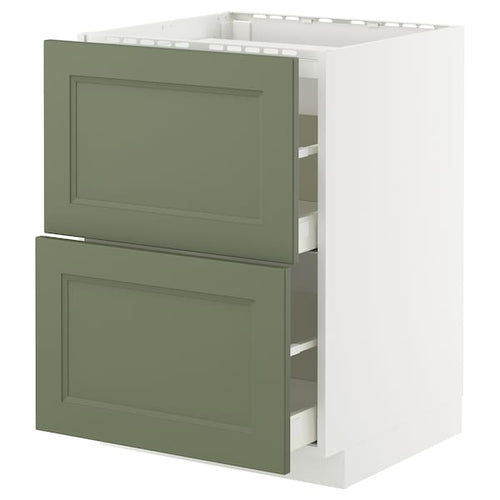 METOD / MAXIMERA - METOD / MAXIMERA Base cab f hob/2 fronts/2 drawers, white/Axstad grey-green, 60x60 cm