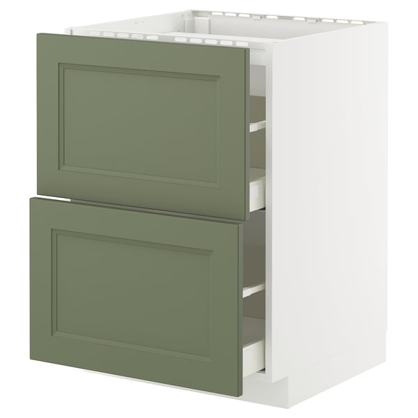 METOD / MAXIMERA - METOD / MAXIMERA Base cab f hob/2 fronts/2 drawers, white/Axstad grey-green, 60x60 cm