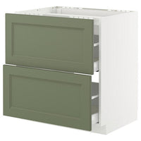 METOD / MAXIMERA base cab f hob/2 fronts/2 drawers, white/Axstad grey-green, 80x60 cm