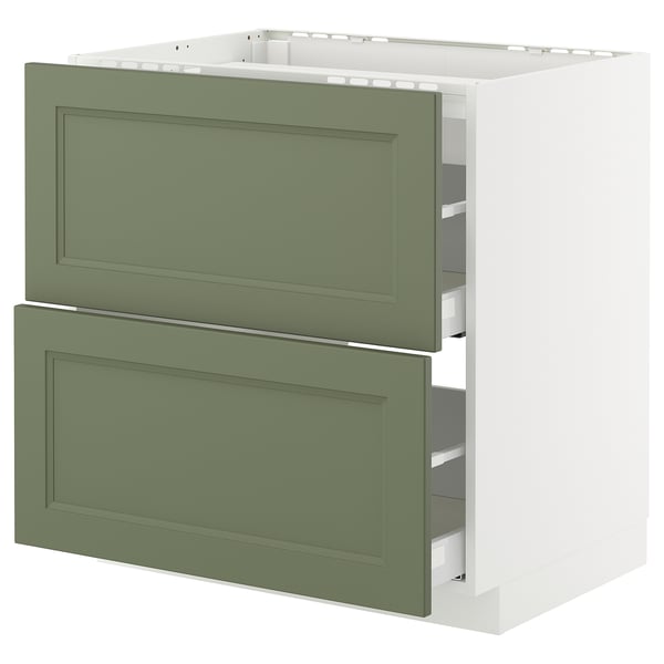 METOD / MAXIMERA - METOD / MAXIMERA Base cab f hob/2 fronts/2 drawers, white/Axstad grey-green, 80x60 cm