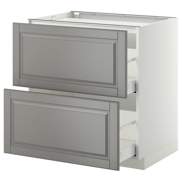 METOD / MAXIMERA - METOD / MAXIMERA Base cab f hob/2 fronts/2 drawers, white/Bodbyn grey, 80x60 cm