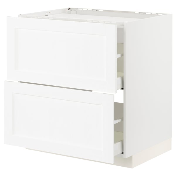 METOD / MAXIMERA - METOD / MAXIMERA Base cab f hob/2 fronts/2 drawers, white Enköping/white wood effect, 80x60 cm