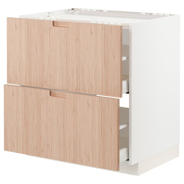 METOD / MAXIMERA - METOD / MAXIMERA Base cab f hob/2 fronts/2 drawers, white/Fröjered light bamboo, 80x60 cm