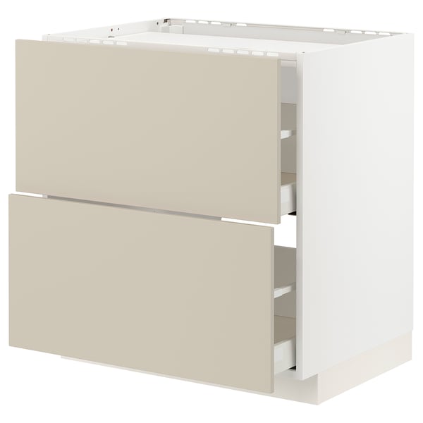 METOD / MAXIMERA base cab f hob/2 fronts/2 drawers, white/Havstorp beige, 80x60 cm