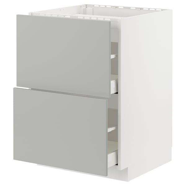 METOD / MAXIMERA base cab f hob/2 fronts/2 drawers, white/Havstorp light grey, 60x60 cm