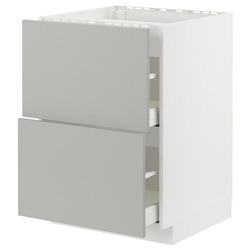 METOD / MAXIMERA - METOD / MAXIMERA Base cab f hob/2 fronts/2 drawers, white/Havstorp light grey, 60x60 cm