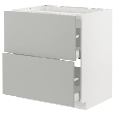 METOD / MAXIMERA - Hob cabinet/2 fronts/2 drawers, white/Havstorp light grey,80x60 cm