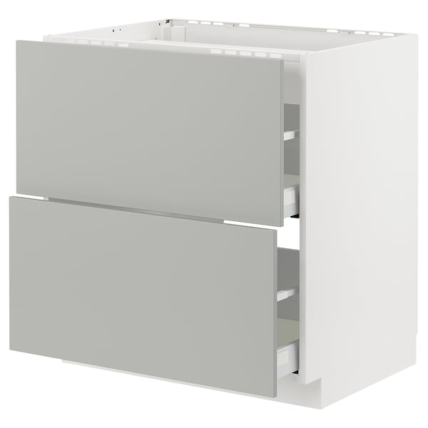 Ikea METOD / MAXIMERA - Base cab f hob/2 fronts/2 drawers, white/Havstorp light grey, 80x60 cm