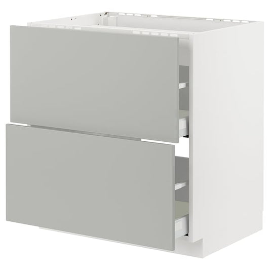 Ikea METOD / MAXIMERA - Base cab f hob/2 fronts/2 drawers, white/Havstorp light grey, 80x60 cm