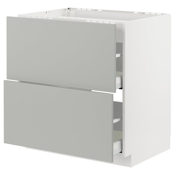 METOD / MAXIMERA base cab f hob/2 fronts/2 drawers, white/Havstorp light grey, 80x60 cm