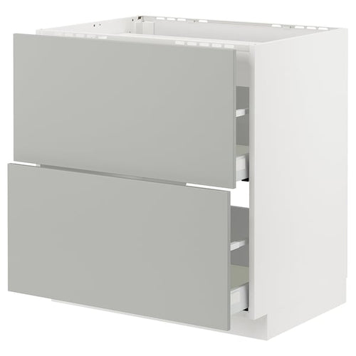 METOD / MAXIMERA - METOD / MAXIMERA Base cab f hob/2 fronts/2 drawers, white/Havstorp light grey, 80x60 cm