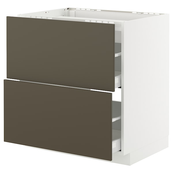 METOD / MAXIMERA - Base cab f hob/2 fronts/2 drawers, white/Havstorp brown-beige, 80x60 cm