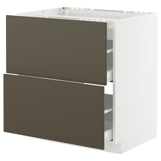 Ikea METOD / MAXIMERA - Base cab f hob/2 fronts/2 drawers, white/Havstorp brown-beige, 80x60 cm