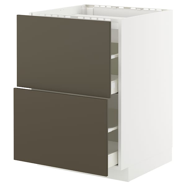 METOD / MAXIMERA - Base cab f hob/2 fronts/2 drawers, white/Havstorp brown-beige, 60x60 cm