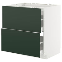 METOD / MAXIMERA - Base cab f hob/2 fronts/2 drawers, white/Havstorp deep green, 80x60 cm