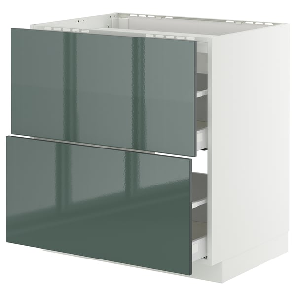METOD / MAXIMERA - METOD / MAXIMERA Base cab f hob/2 fronts/2 drawers, white/Kallarp high-gloss dark grey-green, 80x60 cm